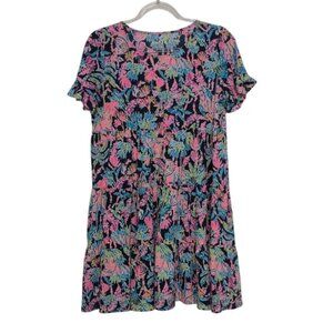 Lilly Pulitzer Jodee Swing Mini Dress Girls Size XL Blue Floral Tiered 100% Cott